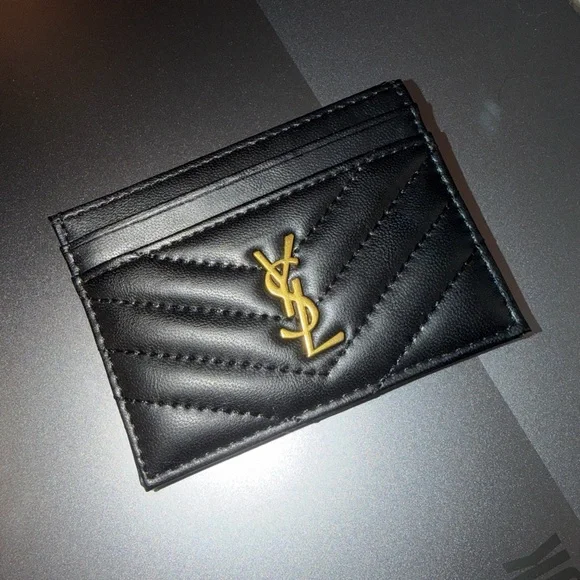Saint Laurent Black Leather Textured Card Holder - Picture 3 of 5